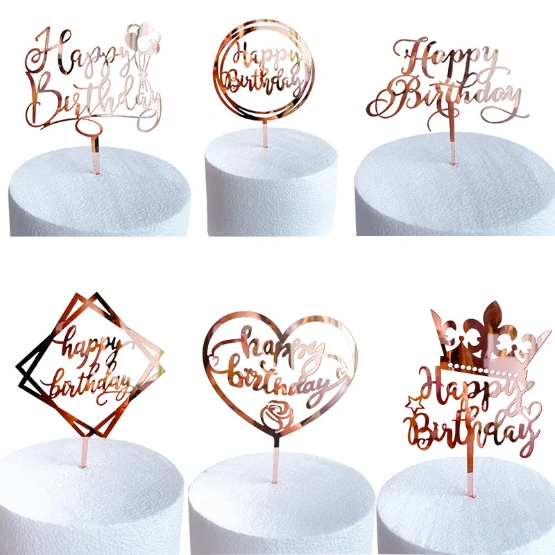 Rose Gold Letters Happy Birthday Cake Toppers Acrylic Custom Cake Topper for Birthday Decorations