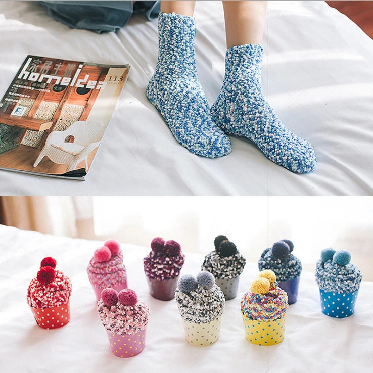 Gift Cake Cup Package Knitted Winter Socks for Women and Girls
