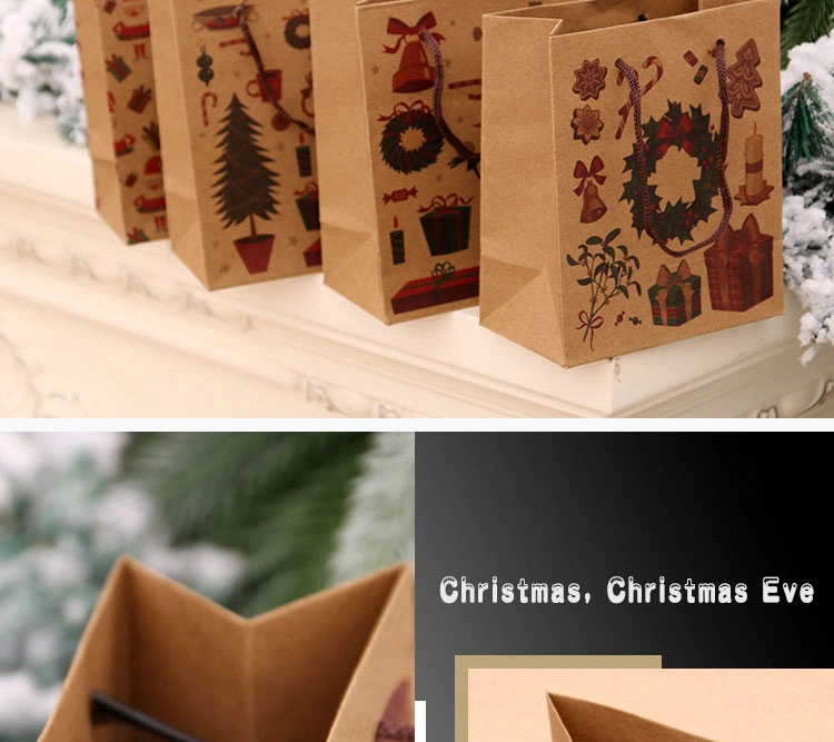 Wholesale Christmas Gift Packaging Brown Kraft Paper Shopping Bags Recycle Kraft Paper Christmas Gift Bag Christmas Gift Bag