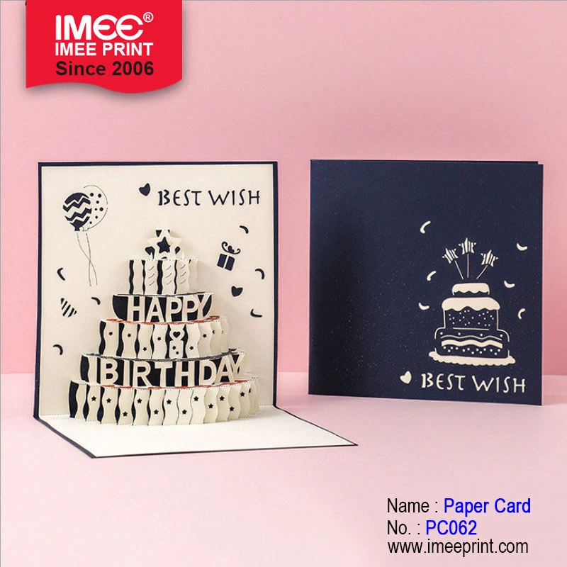 Imee Custom Handmade Paper Cards Elegant Birthday Cake 3D Pop-up Happy Birthday Card