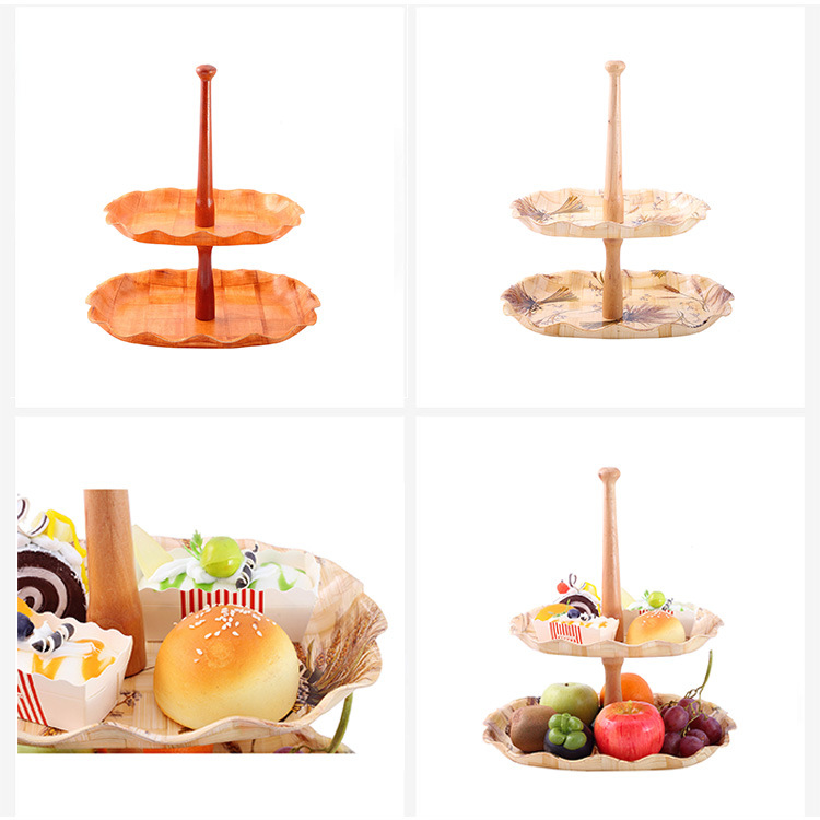 Snack Fruit Plate Dishes Table Decoration Cake Stand Tea Time Tableware Wooden Woven Tray