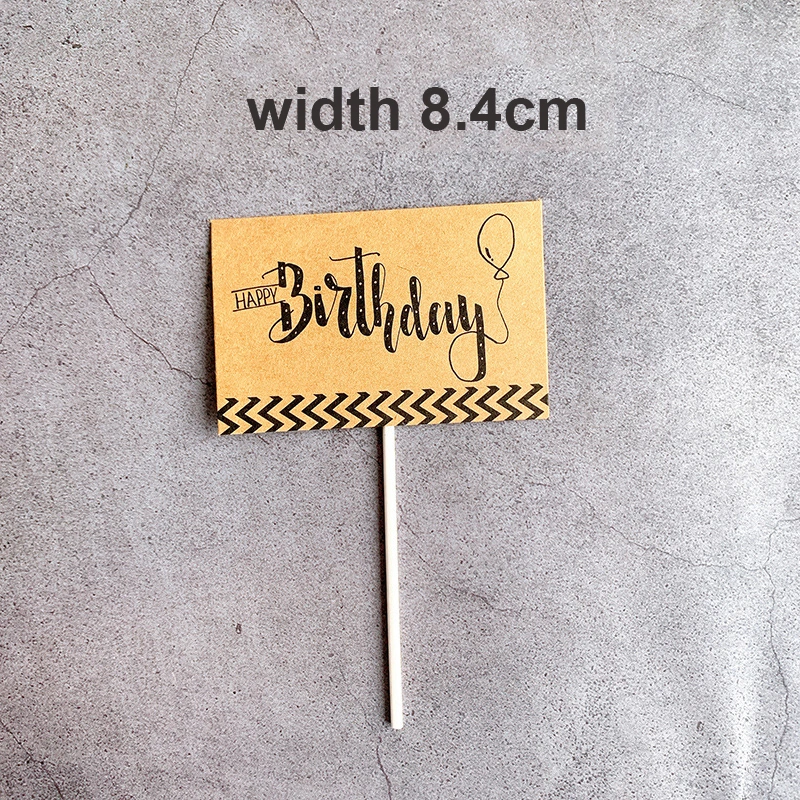 Hot Selling Baking Decoration Happy Birthday Card Cupcake Topper Creative Party Favors Kraft Paper Cake Toppers
