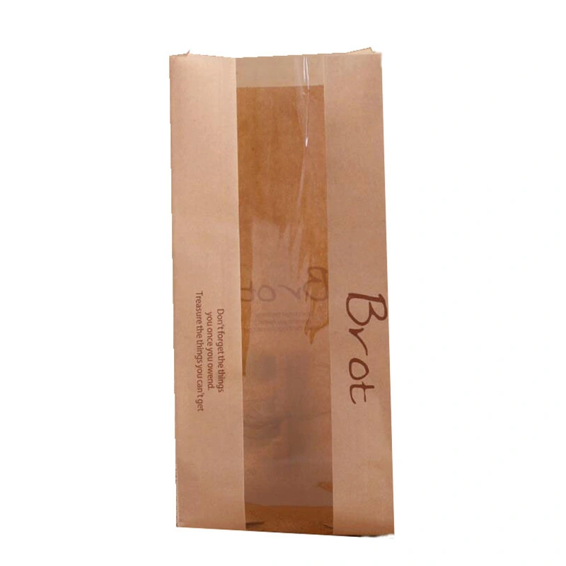 Custom Printed Brown French Baguette Bag Wholesale Brown Paper Bread Bag with Clearly Windows