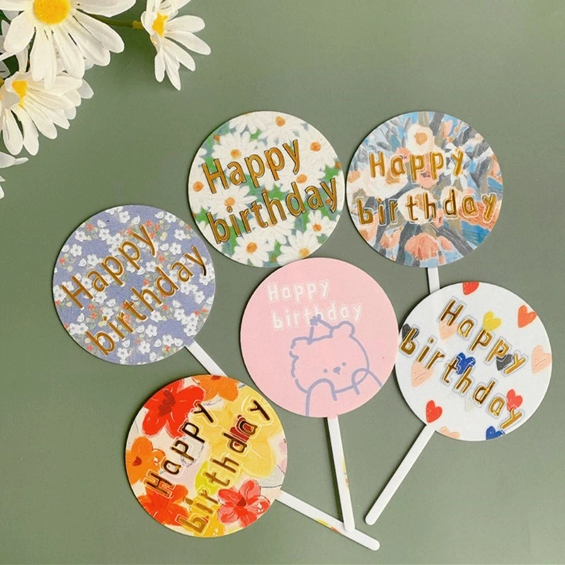 Cake Accessories Birthday Party Baking Decoration Cake Plugin Acrylic Happy Birthday Flower Cake Toppers