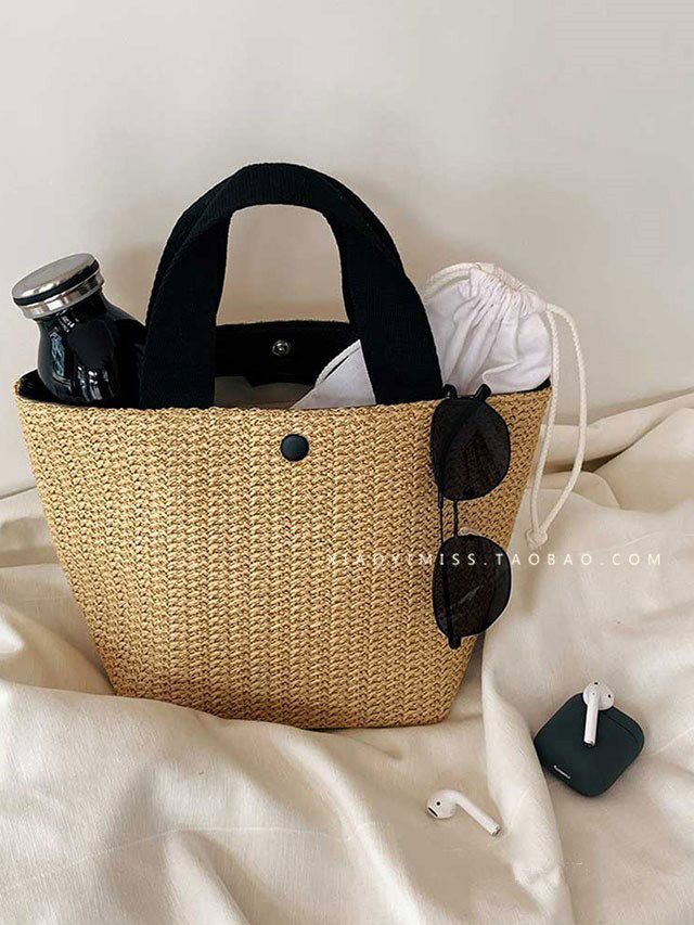 Customiazable Retail Paper Straw Bag Girl Canvas Tite Tote Paper Straw Bags