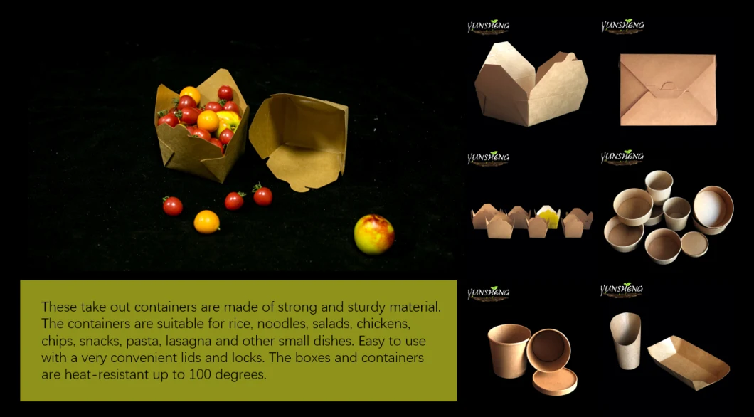 Brown or Light Brown Compostable Disposable Cardboard Folding Paper Box Made by Bamboo Fiber for Fries