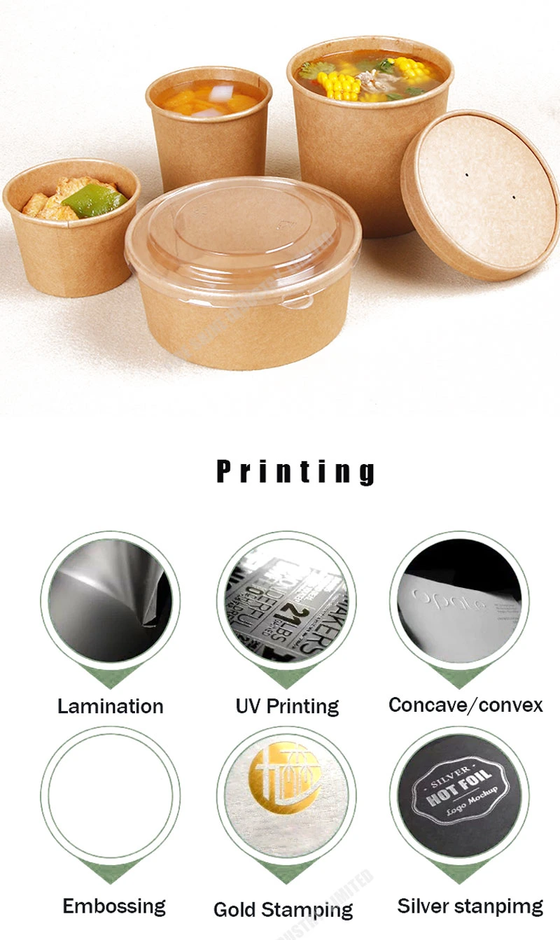 Biodegradable Food Grade Disposable Food Packaging Kraft Paper Cup Take Away Salad Paper Bowl with Lid