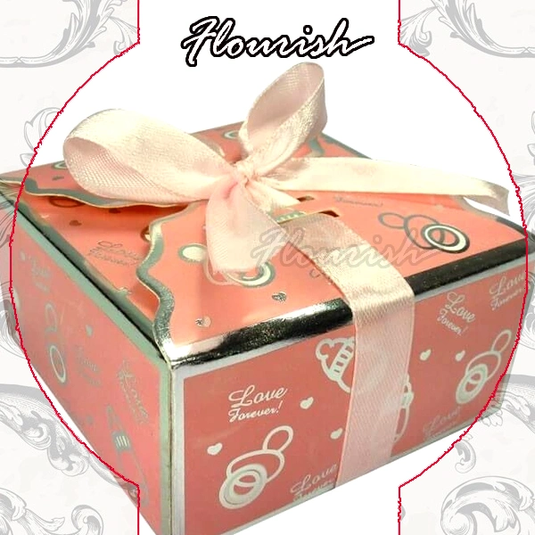 Middle Size Silver Stamping Square Shaped Cardboard Cake Box with Ribbon