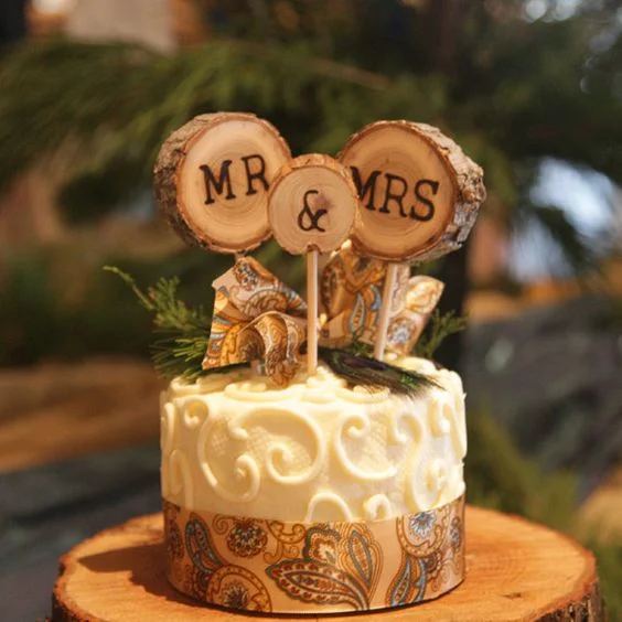 Rustic Wood Wedding Cake Topper Mr&Mrs Cake Topper