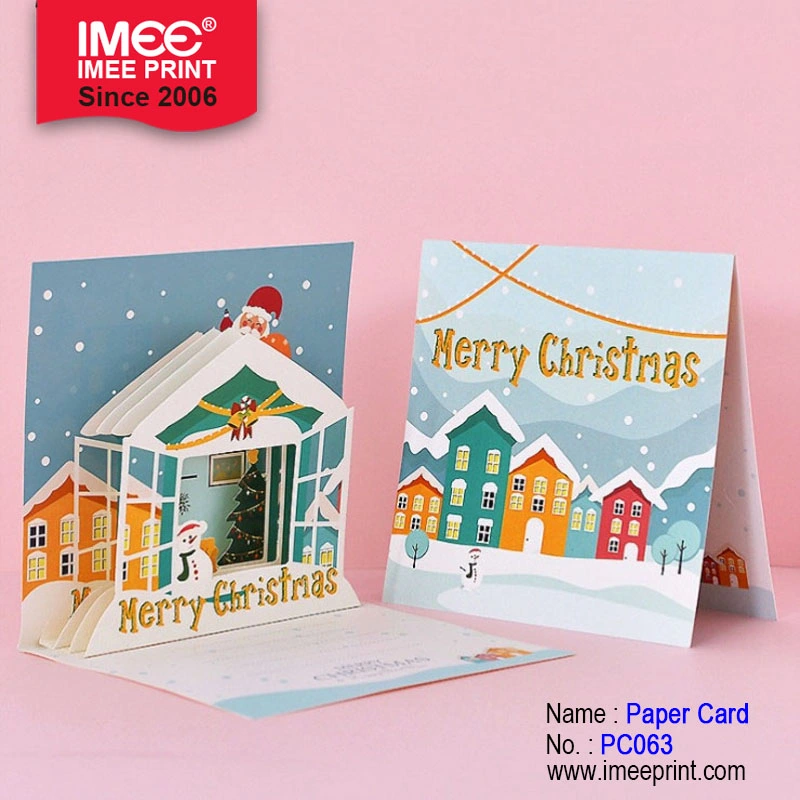 Imee Custom Handmade Fancy Christmas House Paper Cards Elegant 3D Pop up Christmas Greeting Cards