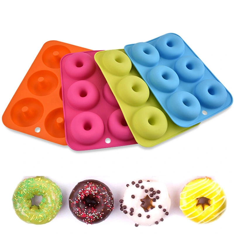 Heat Resistant Cake Biscuit Bagels Muffins Tool Silicone Non Stick Doughnut Baking Mold with 6 Cavity