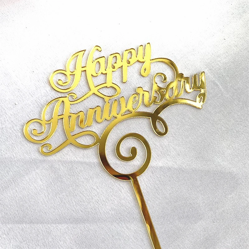 Sweet Acrylic Cupcake Topper Gold Cake Topper Wedding Party Decoration Happy Anniversary Cake Topper