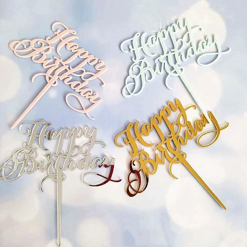 Attractive Style Updated Decorating Flags Acrylic Silver Birthday Cake Cupcake Utility Topper