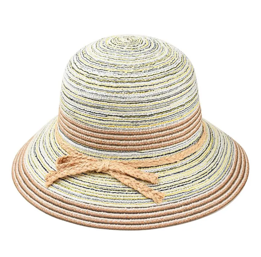 Summer Wide Brim Straw Ribbon Straw Hat Customized Logo Basic Stripe Paper Straw Hats for Women
