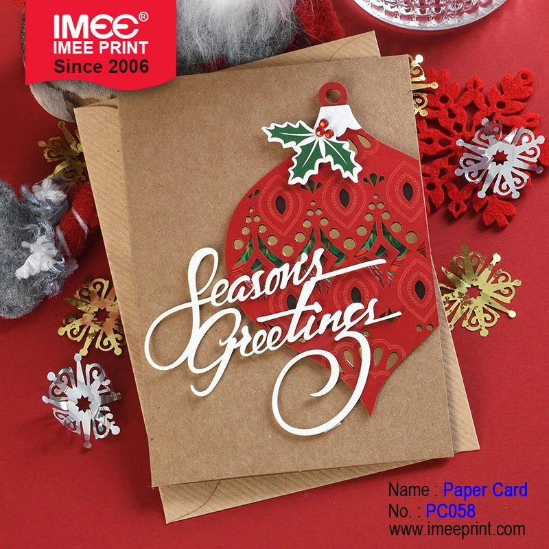 Imee Kraft Paper Christmas Cards Fancy Design Decoration Merry Xmas Christmas Greeting Laser Cut Christmas Cards