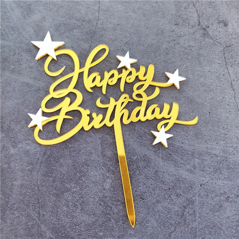 Gold Black Acrylic Star Happy Birthday Cake Topper Party Baking Decoration Acrylic Birthday Cake Topper