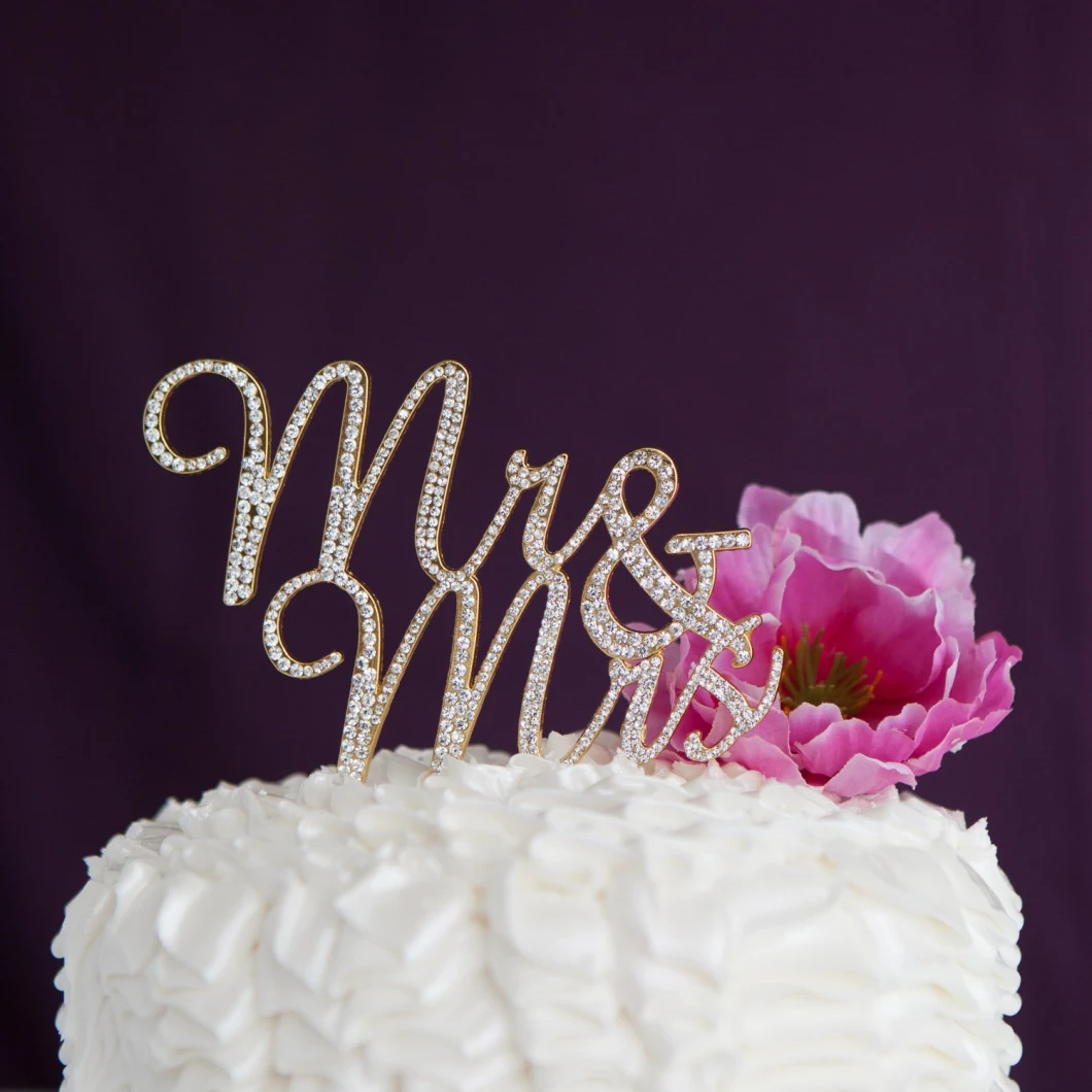 Valentines Wedding Anniversary Cake Decorations Favors Glitter Rhinestone Diamond Crystal Mr and Mrs Cake Topper