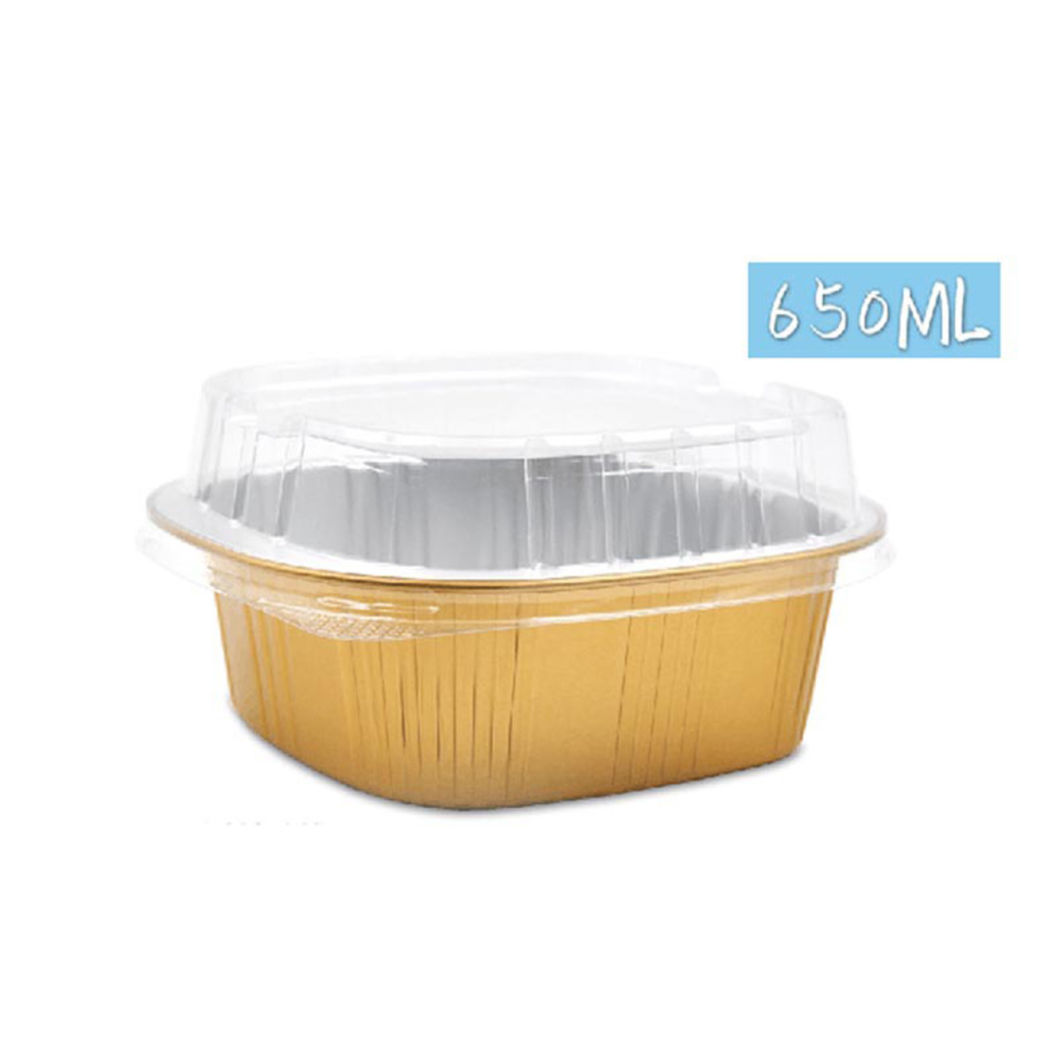 Disposable Aluminum Foil Cups, Square Tray with Clear Lid for Baking Cupcakes Cake Muffin Food Takeaway Storage Container Utility Esg13995
