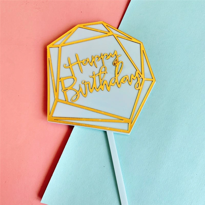 Double Layer Happy Birthday Cake Topper Supplies Acrylic Baking Cake Insert Decor Diamond Marble Cake Topper