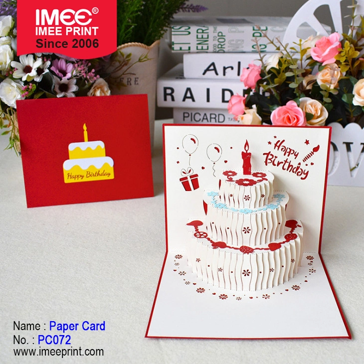 Imee Wholesale Luxury Happy Birthday Decoration 3D Pop up Birthday Cake Greeting Card Paper Gift Card