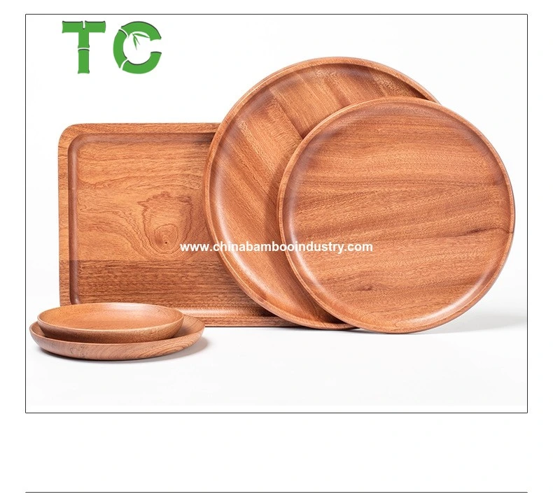 Wholesale Wood Tray Wooden Plate Snack Cake Dessert Plate Dinner Serving Tray Wood Tableware