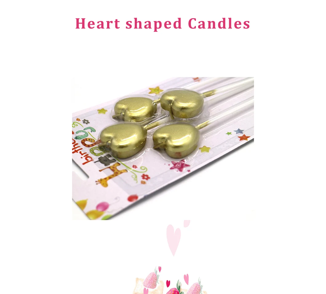Metallic Heart Shaped Cake Candles Cupcake Birthday Candles for Party Wedding