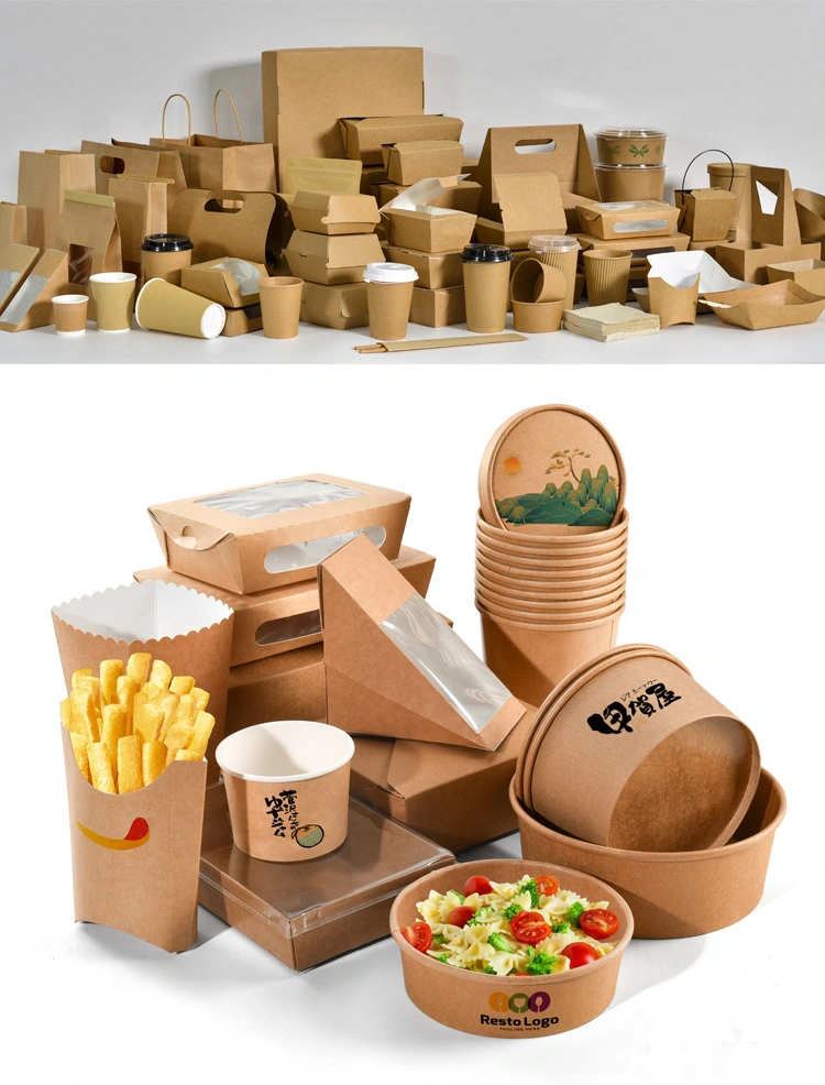 Printing Biodegradable Disposable Chinese Take out Takeaway Boxes Lunch Food Grade Paper Container Wholesale