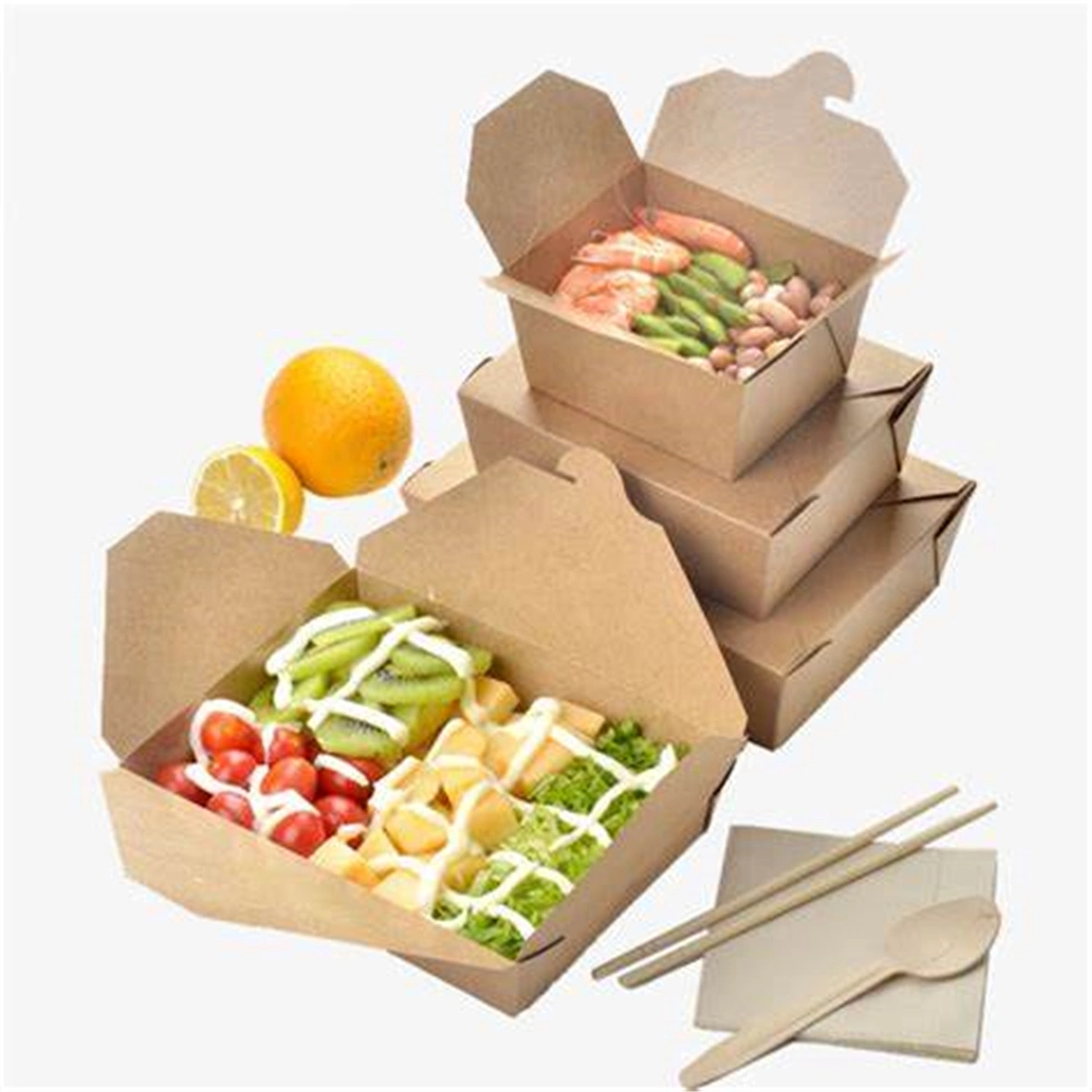 Custom Logo Printing Food Take Away Food Grade Brown Kraft Paper Lunch Box