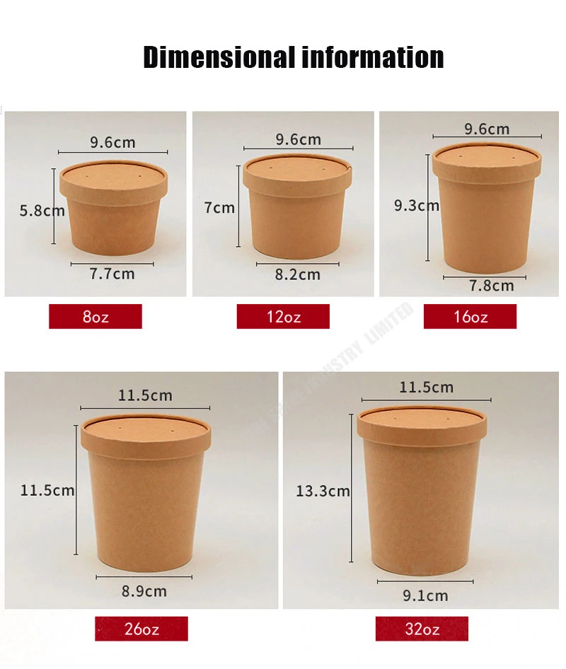 Biodegradable Food Grade Disposable Food Packaging Kraft Paper Cup Take Away Salad Paper Bowl with Lid
