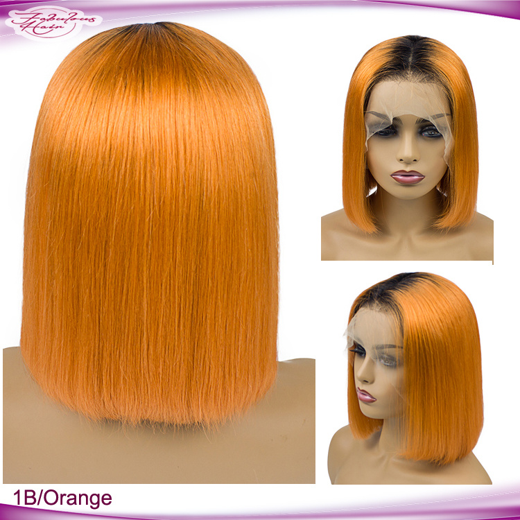 Wholesale Price Top Quality 1b/Orange Colored Silky Lace Bob Wigs