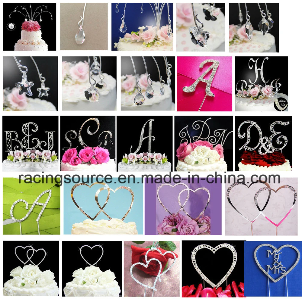 Sparking Silver Love Heart Crystal Rhinestone Cake Topper for Wedding and Party Decoration