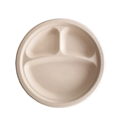 Disposable Biodegradable 3 - Grid Round 9 - Inch 10 - Inch Sugar Cane Pulp Cake Plate Picnic Plate