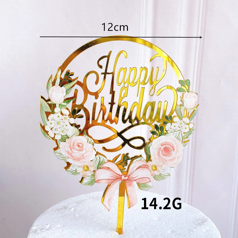 Beautiful Colourful Flower Print Happy Birthday Wedding Cake Decoration Acrylic Flower Cake Topper