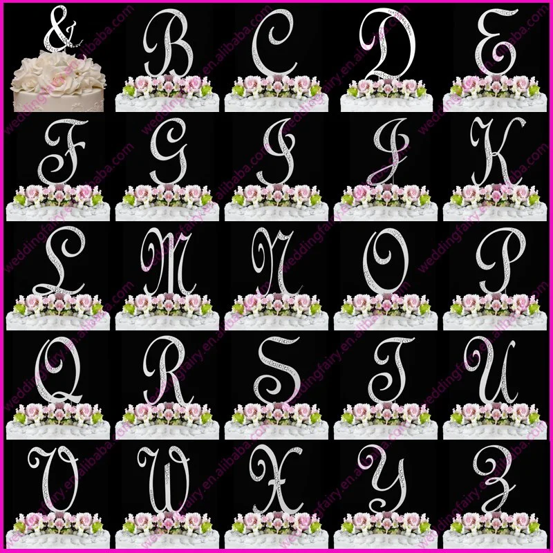 French Font Rhinestone Initial Letter Wedding Cake Topper for Wedding
