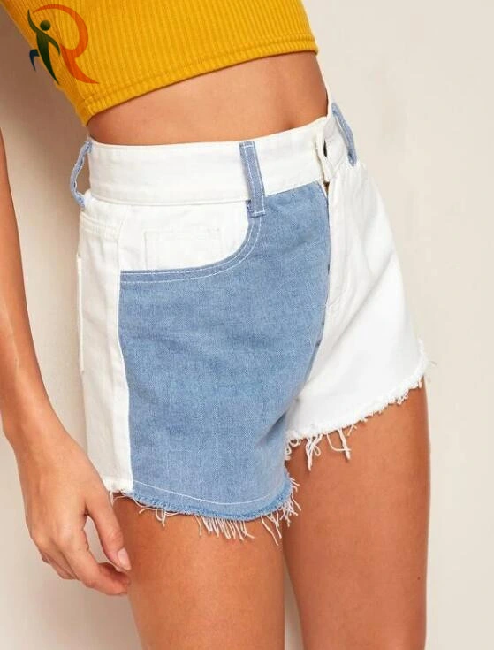 Casual Denim Shorts Blue and White Color Two Color Streetstlye Shorts Women Rtm-266