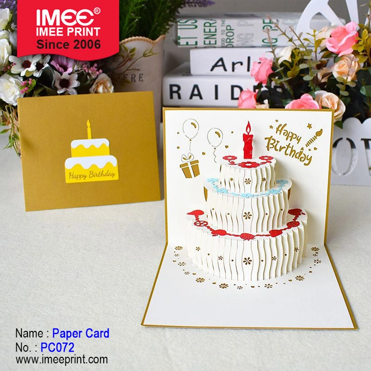 Imee Wholesale Luxury Happy Birthday Decoration 3D Pop up Birthday Cake Greeting Card Paper Gift Card