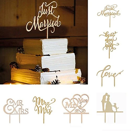 Just Married Wooden Cake Toppers Party Cake Decorating Wedding Favors