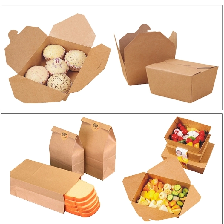 Custom Logo Printing Food Take Away Food Grade Brown Kraft Paper Lunch Box