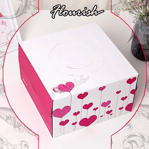 Fancy Art Paper Printing Cardboard Birthday Cake Bakery Packaging Box with Handle