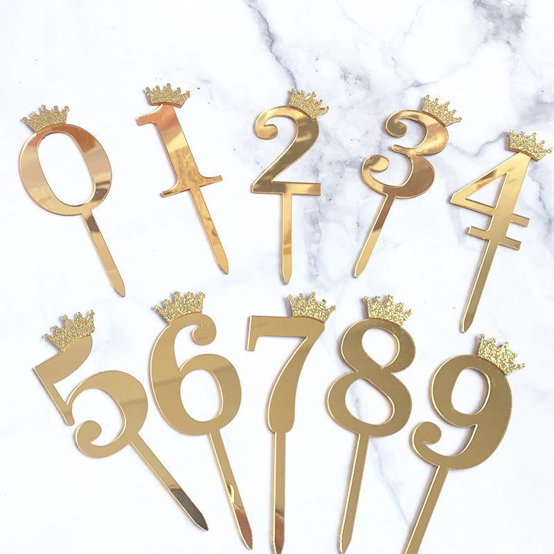 Cake Decorating Plastic Acrylic Crown Cake Topper Gold and Silver Happy Birthday Anniversary Number Cake Topper