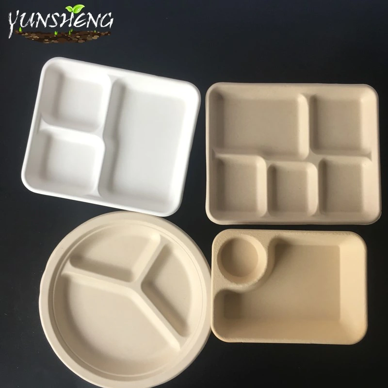 Environmentally Disposable Customized Square or Round White or Light Brown Paper Trays with Several Compartments