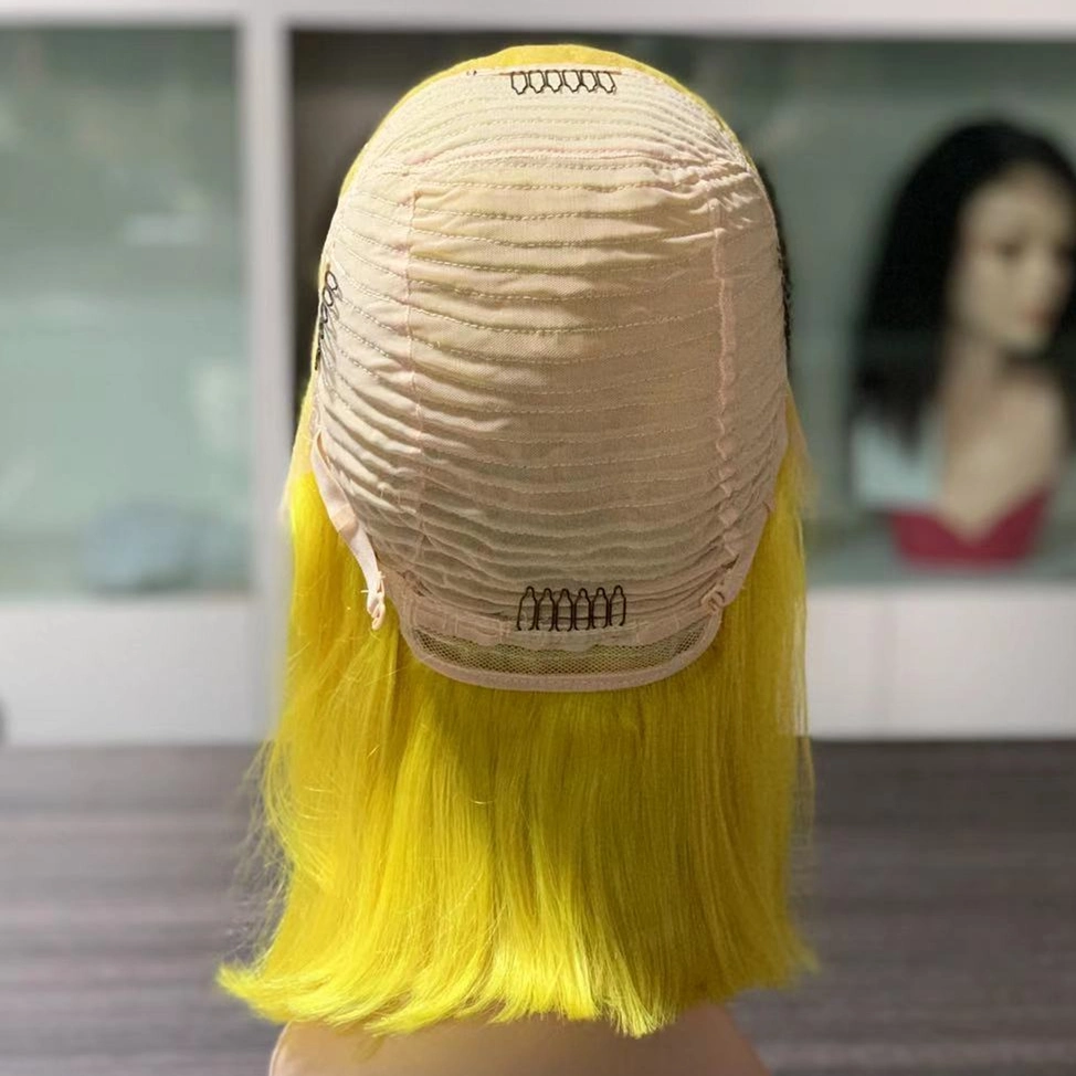 Wholesale Pink Yellow Orange Color Brazilian Virgin Human Hair Colored Lace Frontal Bob Wig