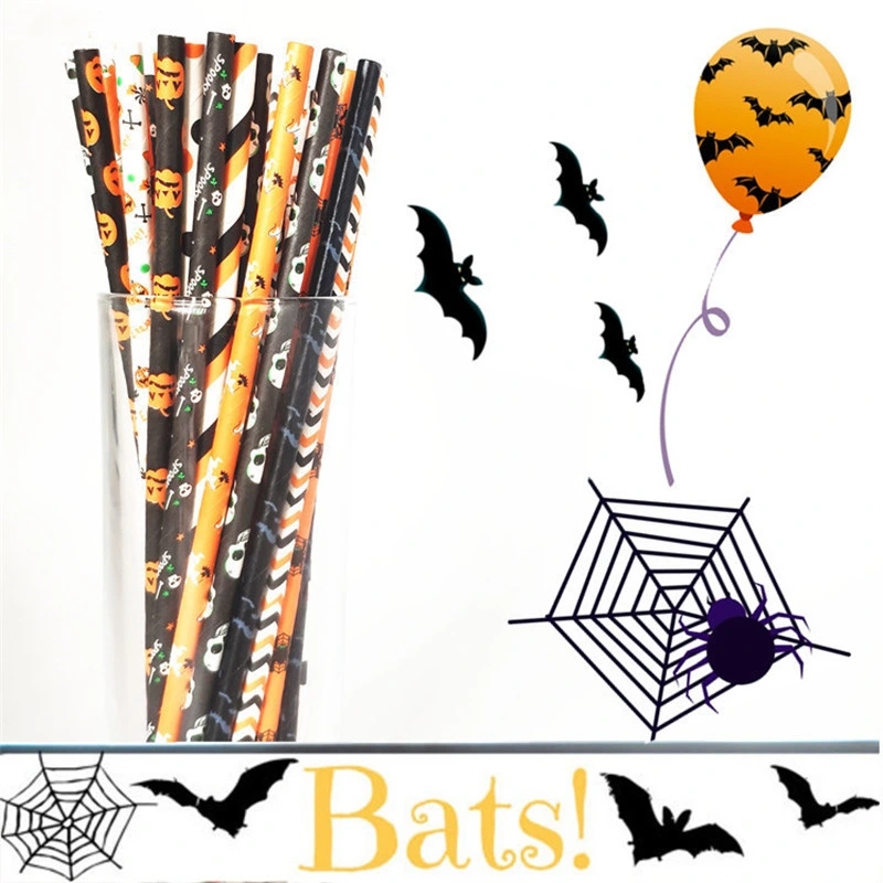 Halloween Products Bat Jack-O'-Lantern Decoration Drinking Paper Straw for Holloween Party
