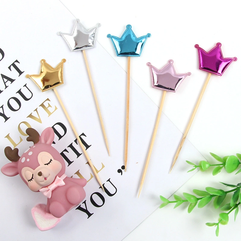 5PCS/Pack Lovely Colorful Heart Star Crown Cake Cupcake Toppers Wedding Happy Birthday Glossy PU Cake Topper