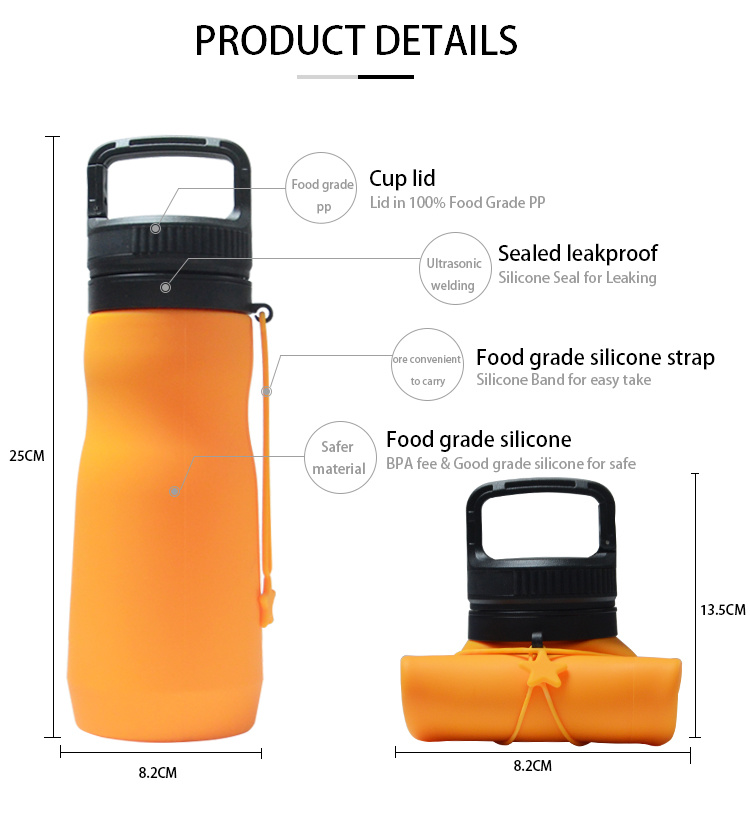 Collapsible Silicone Water Bottle Collapsible Foldable with Pill Box