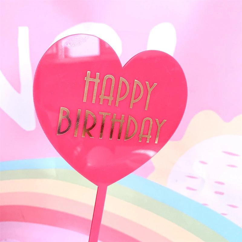 Hot Stamping Acrylic Cake Accessories Heart Shape Cake Decorating Happy Birthday Acrylic Cake Toppers