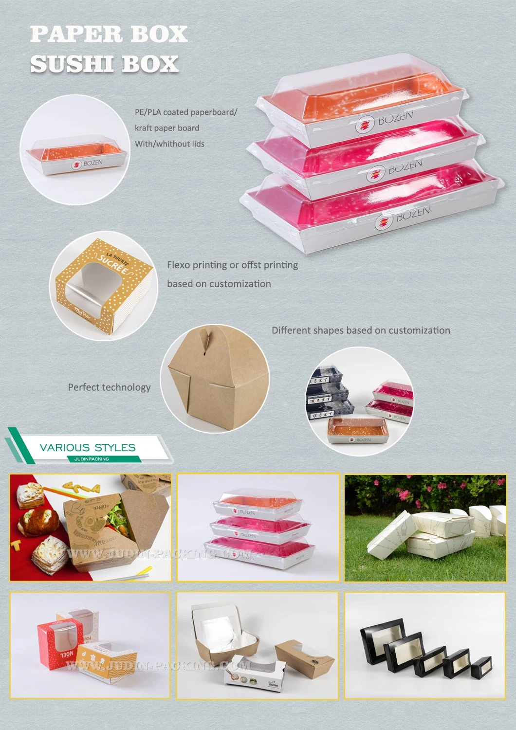 Customized Logo Printing Food Grade Paper Box Sushi Takeaway Box
