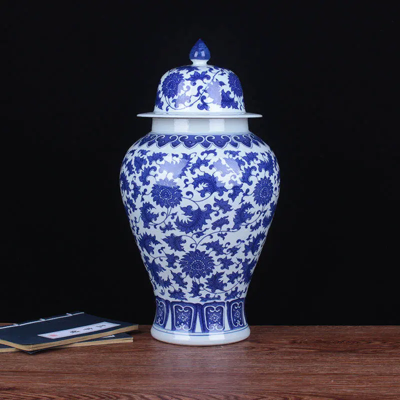 Household Practical Jingdezhen Porcelain Ornaments Blue and White Twined Antique General Pot Blue and White Porcelain