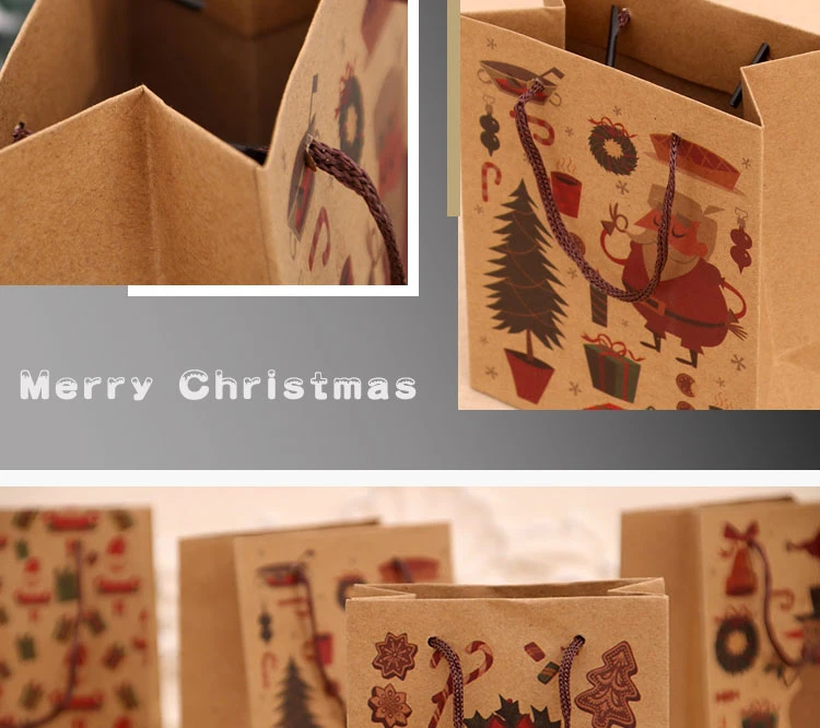Wholesale Christmas Gift Packaging Brown Kraft Paper Shopping Bags Recycle Kraft Paper Christmas Gift Bag Christmas Gift Bag