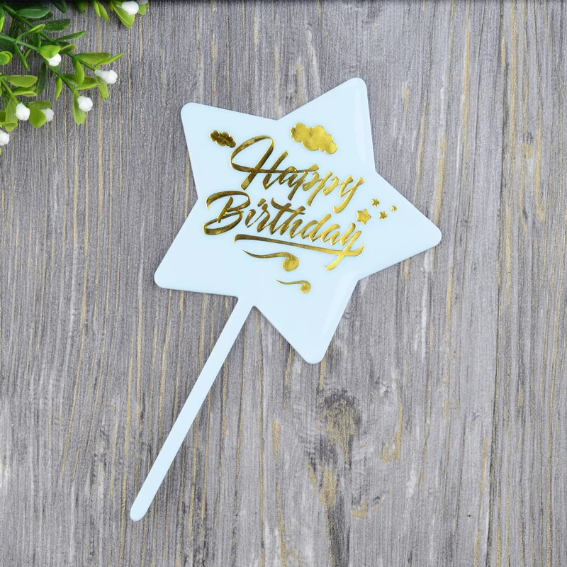 Five Colors Printed Plastic Happy Birthday Cake Topper